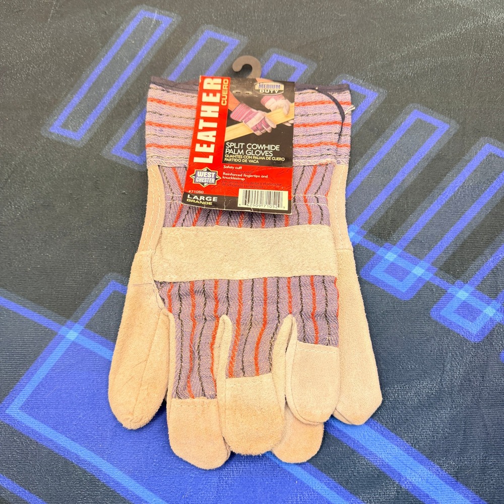 West Chester Leather Palm Work Gloves Mens Large Multi Split Cowhide Safety Cuff